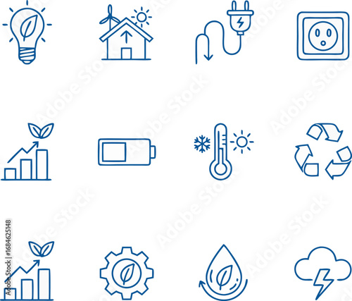 Innovative green energy icons symbolizing sustainability, growth, and clean power for modern eco-conscious businesses.