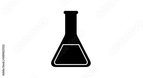 erlenmeyer flask, lab equipment, science, chemistry, experiment, research, black and white icon, simple, minimalist, graphic