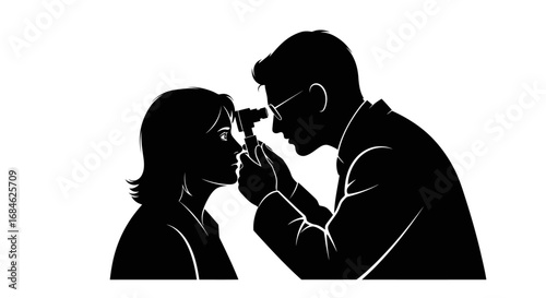 eye exam, optometrist, ophthalmologist, patient, healthcare, vision, doctor, silhouette, medical, clinic