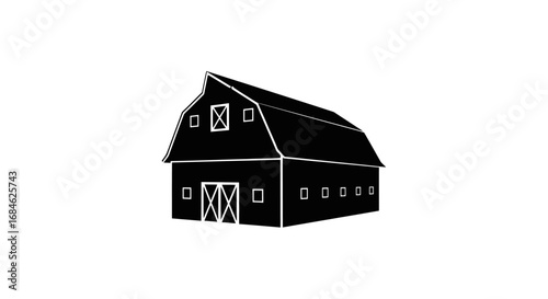 farm barn icon, black silhouette, rural, agriculture, countryside, rustic, simple, classic, vintage, farming, agricultural building, barn house, rural life, agriculture symbol, farming icon
