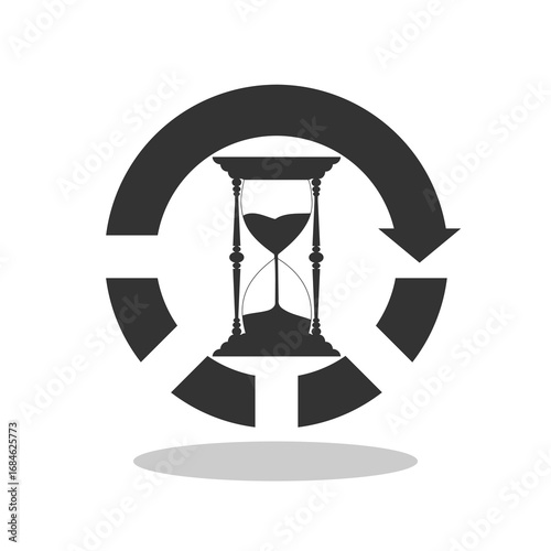Anti aging hourglass waiting slow time icon with shadow