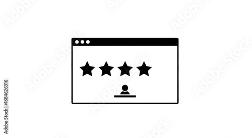 four star customer review rating, feedback, client, user, excellent service, web window, interface,stars, icon