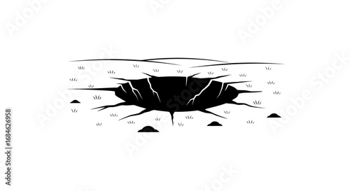 ground crack, sinkhole, deep hole, crevice, earth fissure, land subsidence illustration