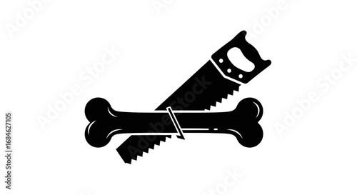 hand saw cutting bone anatomy, surgery, carpentry, or halloween concept