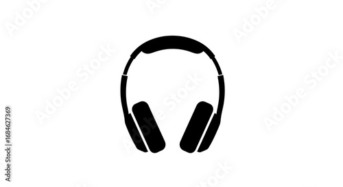 headphones icon, music audio, sound, black silhouette, listening device, simple design, 