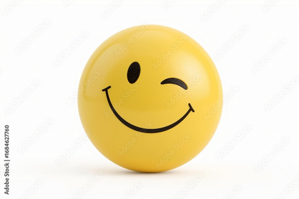 Fototapeta premium Winking smiley ball, white background, playful, design element