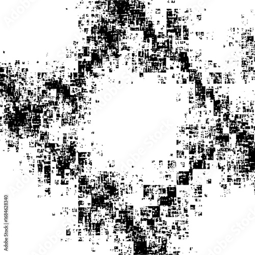 Abstract arrangement of black squares forming a cross shape with a white center on a white background