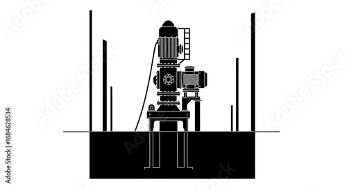 industrial submersible pump system powerful motor, deep well, mechanical engineering diagram