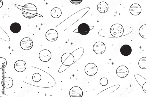 Pattern Space Illustration with Planets, Stars, and Celestial Bodies