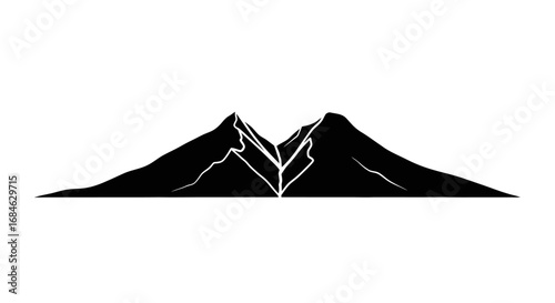 majestic mountain silhouette, peak, nature, landscape, black, graphic, minimalist, design element, illustration, simple