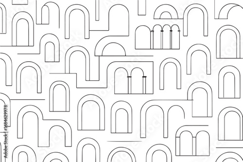 Pattern Archways and Architectural Line Art Composition