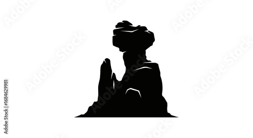 majestic rock formation silhouette, nature, cliff, stone, peak, mountain, graphic design element