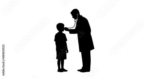 doctor examining a child with a stethoscope, checkup, healthcare, silhouette, medical, pediatric, 