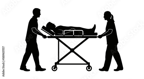 medical emergency silhouette of paramedics carrying patient on stretcher