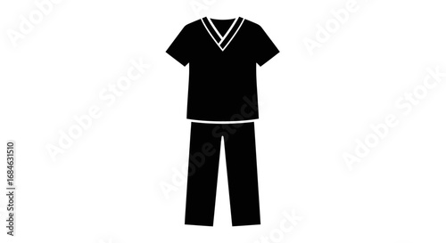 medical scrubs uniform, black, healthcare worker clothing, hospital apparel, doctors outfit, medical professional attire, clean and simple design