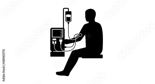 medical treatment silhouette patient receiving intravenous infusion and monitoring