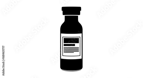 medical vial, bottle, vaccine, injection, pharmaceutical, drug, medicine, healthcare, container, black silhouette, simple, icon, symbol, graphic