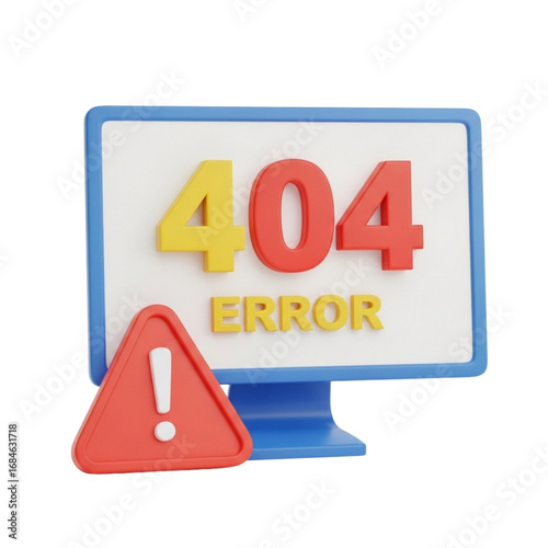  404 error message on computer screen with warning sign
