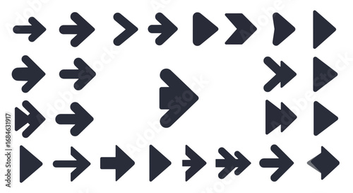 Set of various arrow icons pointing to the right direction for web design and user interface.