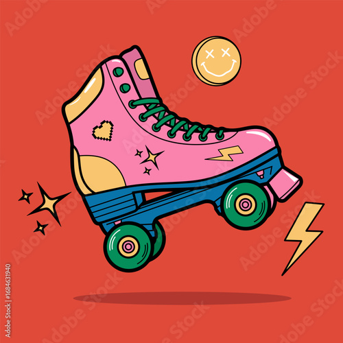 A playful vector illustration of retro vintage roller skates. This nostalgic design is perfect for themes of sports, fun, and classic outdoor activities.