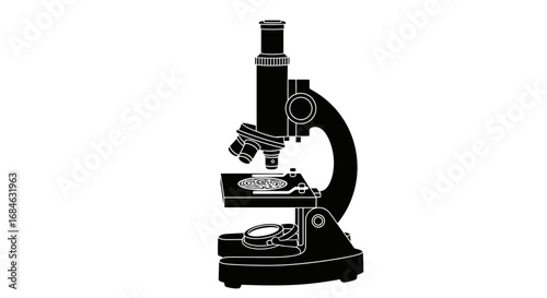 microscope illustration, science lab equipment, research, biology, education, discovery, monochrome, detailed, , technology