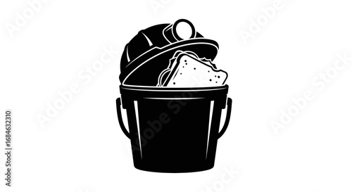 miners lunch break sandwich and hard hat in bucket graphic