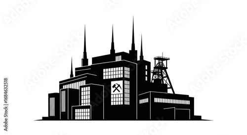 mining industry complex silhouette coal mine headframe and processing plant
