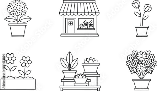 Vector illustration of flowers and plants for gardening shop