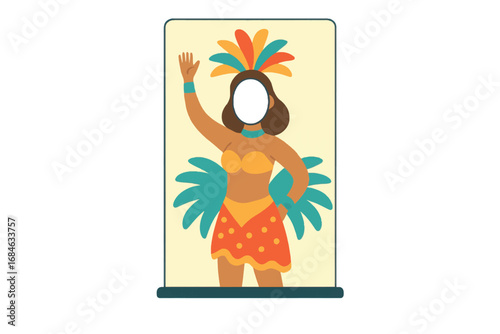 Colorful vector cutout illustration of a tropical dancer with blank face, suitable for entertainment graphics, fun scalable decoration.