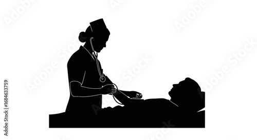 nurse checking patient, healthcare, medical exam, silhouette, hospital, doctor, treatment, care, health, wellbeing
