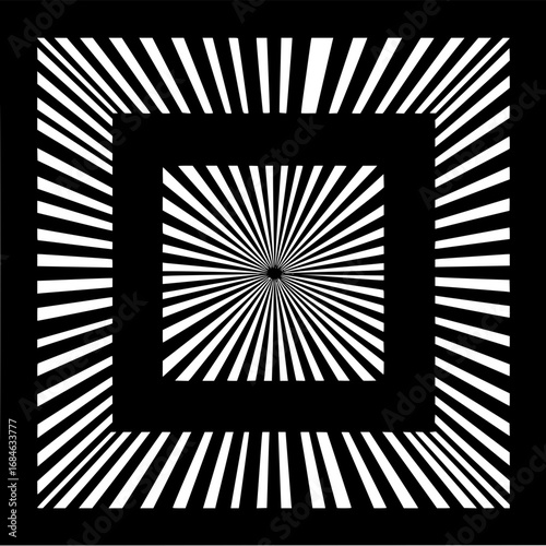 Optical illusion of nested squares with radiating lines creating a hypnotic visual effect design art