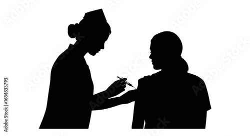 nurse administering injection vaccination, healthcare, immunization, medical, silhouette