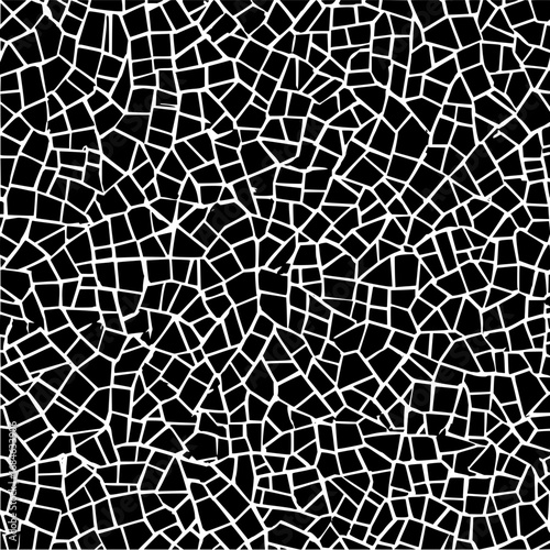Abstract black background with white irregular shapes and lines creating a mosaic pattern design