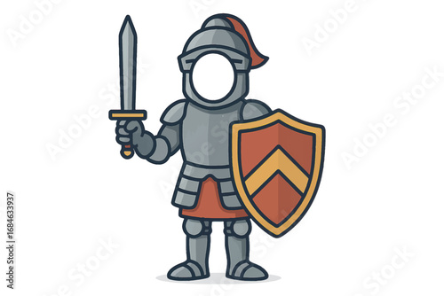 Vector illustration of a knight cutout in armor holding sword and shield, perfect for medieval themed scalable design content.