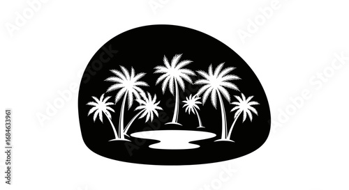 oasis, palm trees, island, tropical, summer, vacation, paradise, silhouette, black and white, nature, relaxing, exotic, dreamy, escape