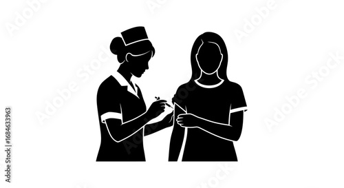 nurse vaccinating patient, healthcare, injection, immunization, medical, silhouette, doctor, clinic, hospital, treatment, prevention, vaccine, health, safety, disease, care, woman, girl