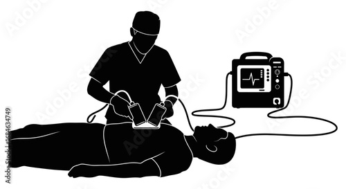 paramedic performing cpr using defibrillator on patient