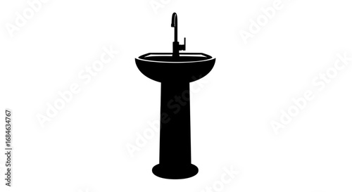 pedestal sink icon simple bathroom fixture, clean silhouette, plumbing design element