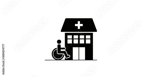person in wheelchair at hospital entrance healthcare accessibility icon
