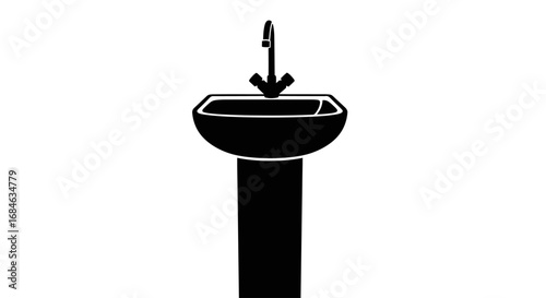 pedestal sink, bathroom fixture, clean minimalist design, water tap, plumbing, simple icon, modern style, black silhouette, wc, washbasin