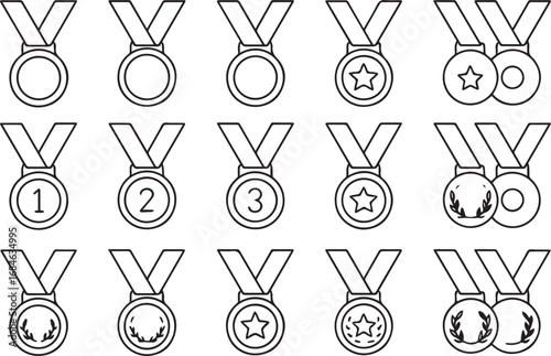 Medals Collection Award Ribbons, Achievement Emblems, and Championship Symbols