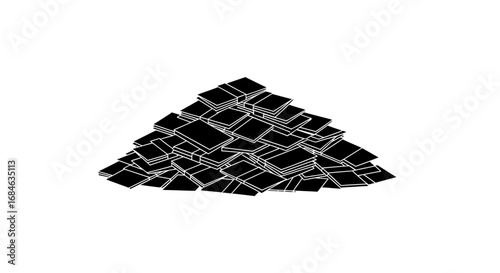 pile of papers, documents, sheets, mess, clutter, office, business, waste, recycling, black and white illustration