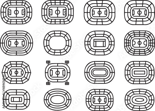 Stadium Icons Collection Line Art Style for Sports Venues