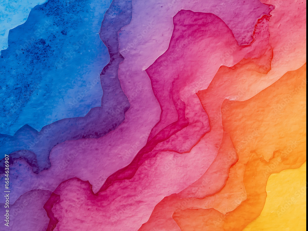 Naklejka premium Layered Watercolor Texture In Pink Blue And Yellow Gradient AI generated