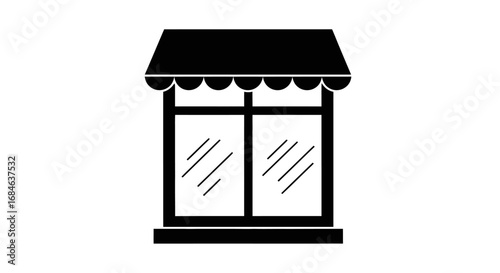shop storefront, simple black and white store window, awning, retail, business icon, commercial building, minimalist design, small store, boutique, storefront symbol, commercial exterior