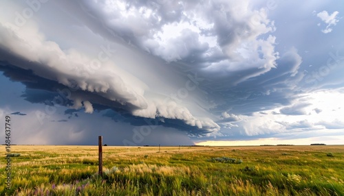Majestic Shelf Cloud Over Prairie Landscape