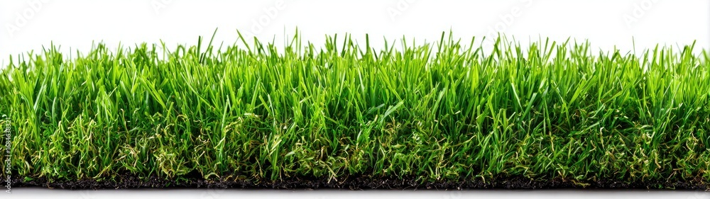 Fototapeta premium Lush green grass blade field against white background