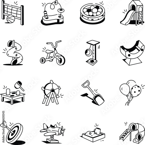 Set of Playground and Leisure Doodle Icons 
