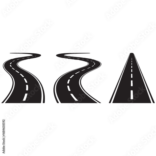Winding asphalt highway leading toward a distant horizon, illustrating a long journey to success