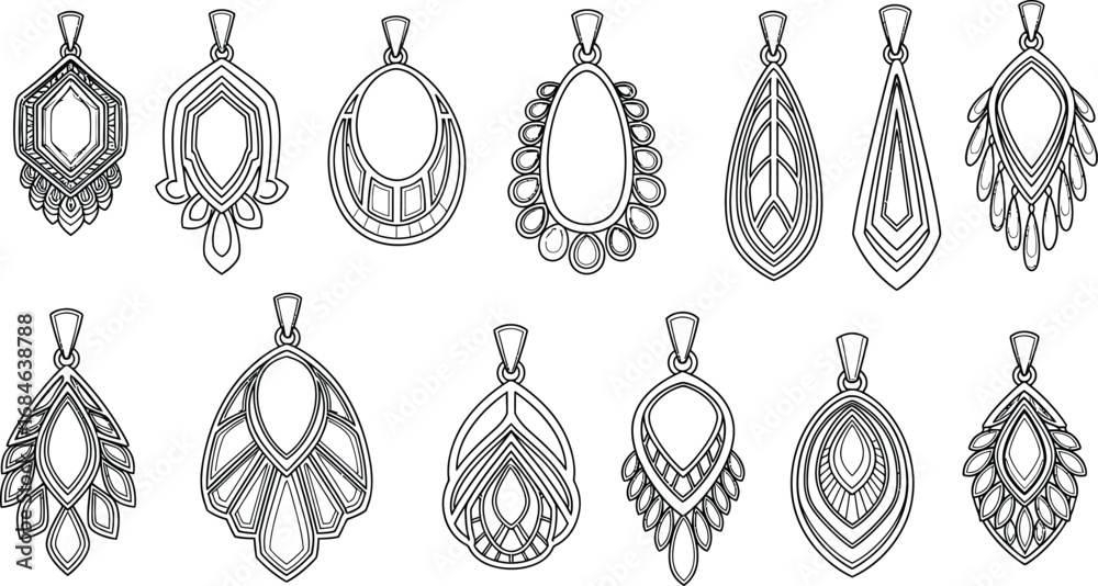 Fototapeta premium Jewelry pendant outline collection vector design illustration